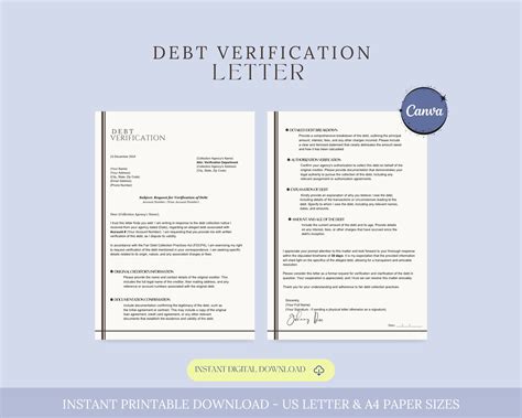 Debt Verification Letter Template, Credit Verification Letter, Loan ...