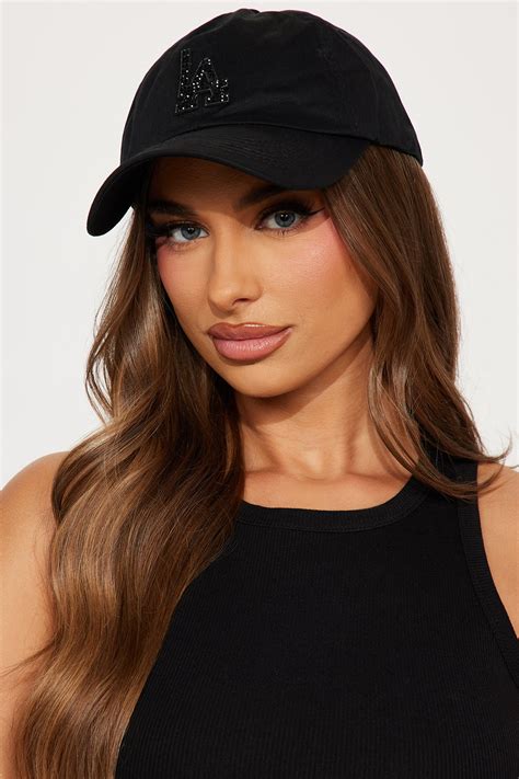 LA Rhinestone Baseball Hat - Black/Black | Fashion Nova