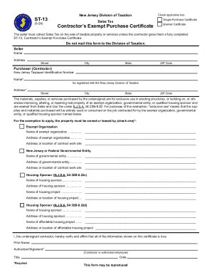 Form ST-13 Contractor's Exempt Purchase Certificate. Form ST-13 ...