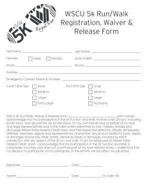 5K Registration Waiver Form - Weber State Credit Union - Fill and Sign ...