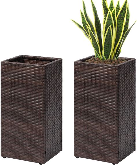 Amazon.com : SUNNYPARK 2 Pack Tall Planters for Outdoor Plants Rattan ...