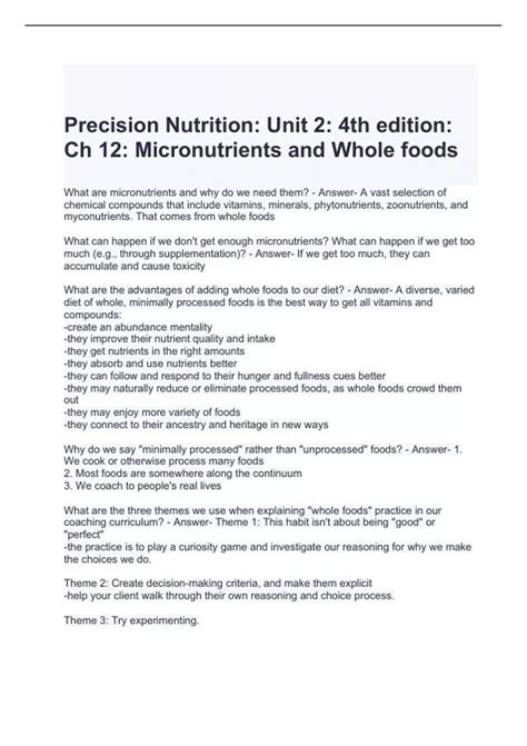 Precision Nutrition Unit 2 4th edition Ch 12 Micronutrients and Whole ...