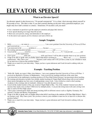 The 30 Second Elevator Speech Forms and Templates - Fillable ...