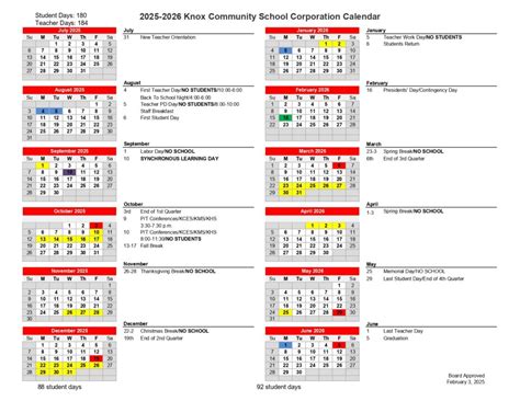 Knox Community School Corporation 25-26 Calendar - EduCounty