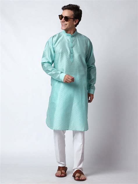 Blue Jacquard Silk Wedding Kurta for Men