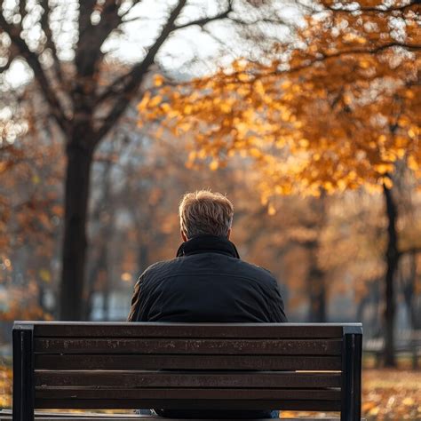 Man sitting on park bench back view in natural light | Premium AI ...