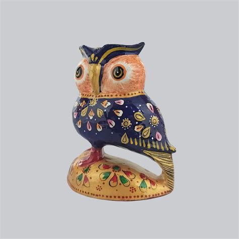 The Bombay Store Metal Enamel Owl on Base 4 in