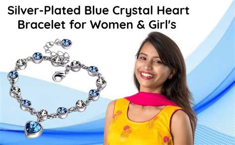 Vientiq Silver-Plated Blue Crystal Heart Bracelet for Women/Girl's ...
