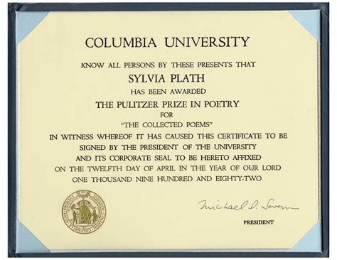 Lot Detail - Sylvia Plath's Pulitzer Prize in Poetry
