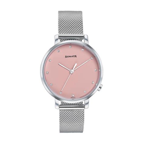 Sonata Elegent Essentials Quartz Analog Pink Dial Stainless Steel Strap ...