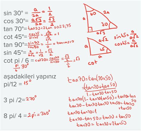TİRGONOMETRİ NOLUR ANLATIN sin 30° = cos 30°= tan 70°= cot 45°= tan 90 ...
