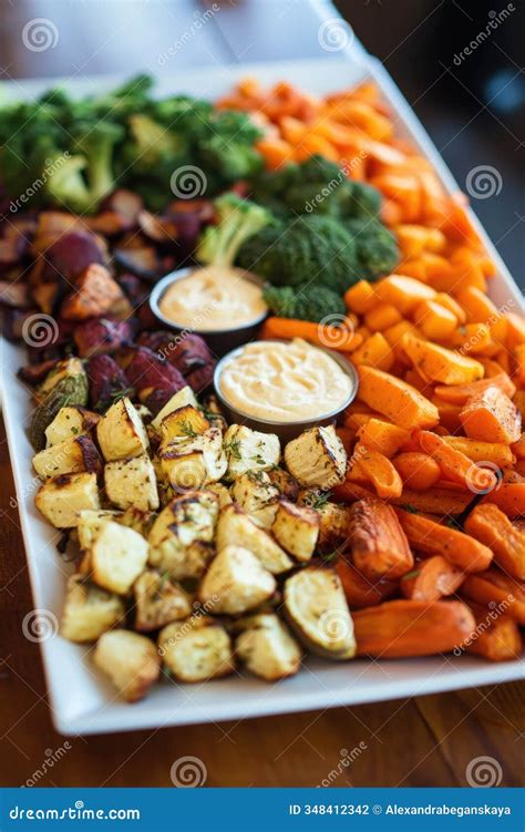 Vibrant Array of Roasted Vegetables with Dipping Sauces for Healthy ...