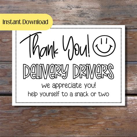 Delivery Driver Thank You Sign - Delivery Driver Snack Sign - Delivery Driver Sign Printable PDF ...