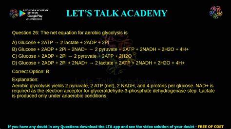 Net Equation for Aerobic Glycolysis - CSIR NET LIFE SCIENCE COACHING ...