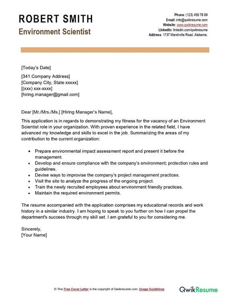 Environmental Science Cover Letter Examples 的图像结果