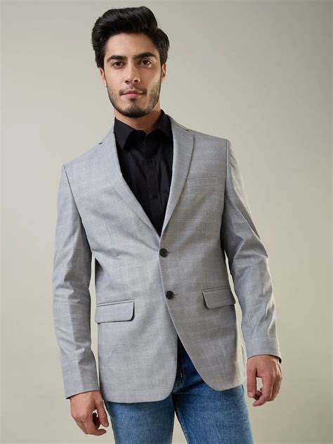 Men'S Light Grey Structure Slim Fit Blazers - Tim Paris