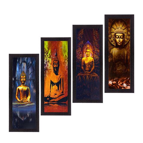 eCraftIndia Set of 4 Rectangle Lord Buddha Paintings - Digital Printed ...