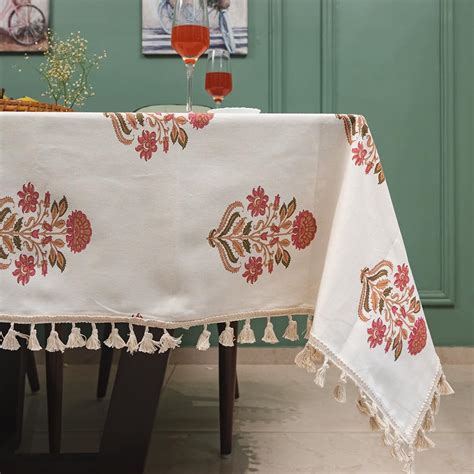 Buy Urban Space 100% Cotton Dining Rectangular Table Cover 6 Seater ...