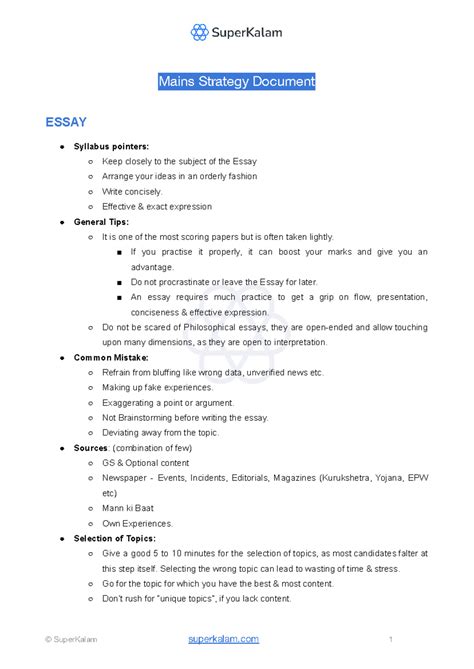 Strategy for CSE Mains - Mains Strategy Document ESSAY Syllabus ...