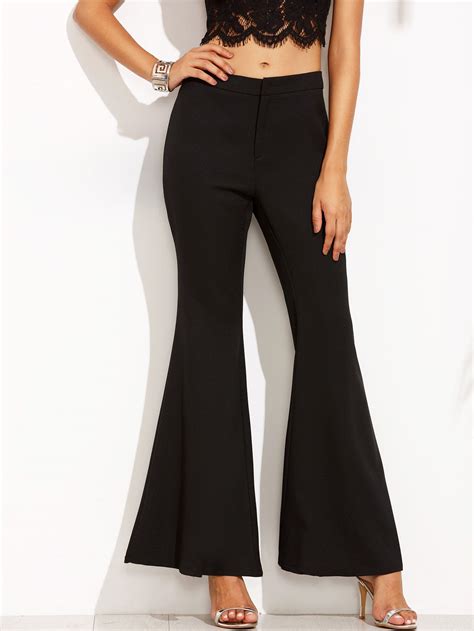 Black Flare Pants -SheIn(Sheinside) Black Flare Pants, Kurta Neck ...
