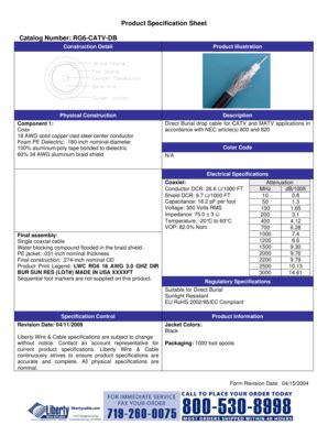 Fillable Online Product Specification Sheet Catalog Number: RG6-CATV-DB ...
