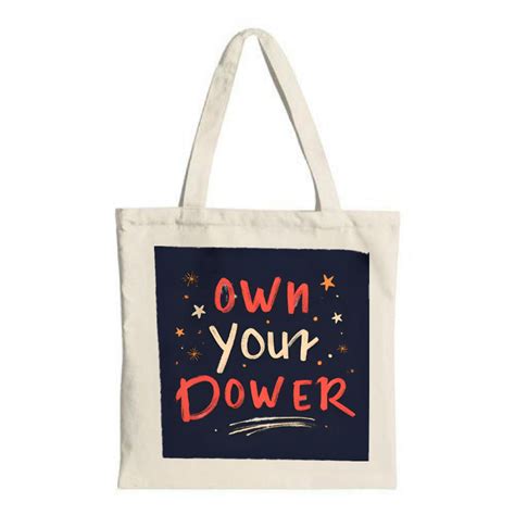 Navy Blue Tote Bag with White Border " Own Your Power " in Red & Orange ...