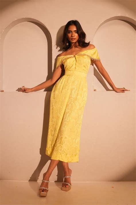 Buy Citrine Butter Yellow Off-Shoulder Jumpsuit | Style Junkiie