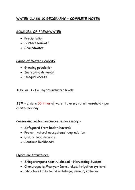 Water Class 10 Geography - WATER CLASS 10 GEOGRAPHY – COMPLETE NOTES ...