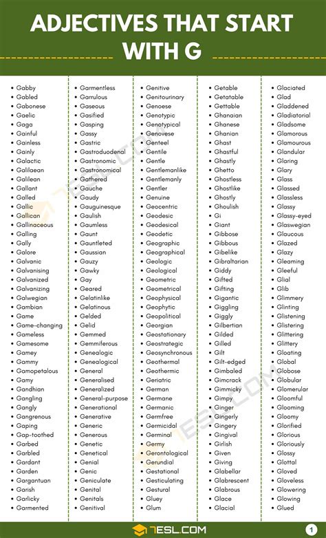 Adjectives that Start with G (505 G Adjectives in English) • 7ESL