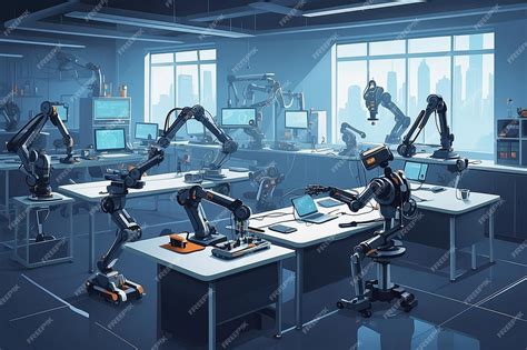 Premium Photo | Depict a robotics lab with students programming robotic ...