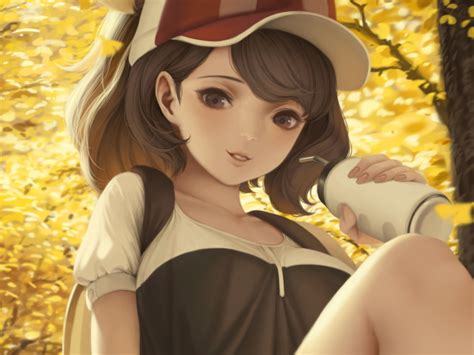 Download wallpaper girl, blouse, brown eyes, anime, beautiful, short ...