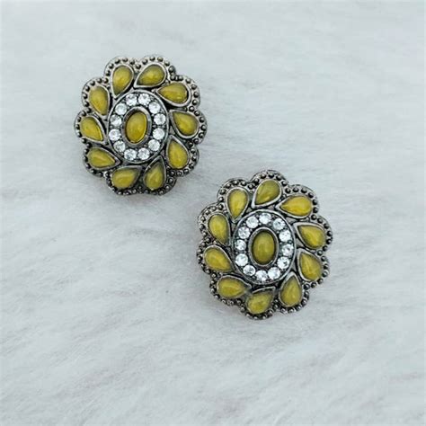 Marudhar Creations Oxidised Plated Pota Stone Stud Earrings – JewelEMarket