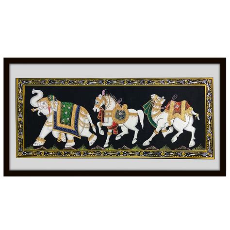 India Meets India Elephant, Horse & Camel Trio Indian Miniature ...