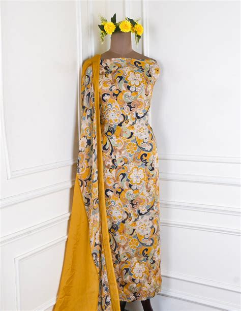 Tista Chinon Yellow Unstitched Suit – CHAWLA SILK STORE