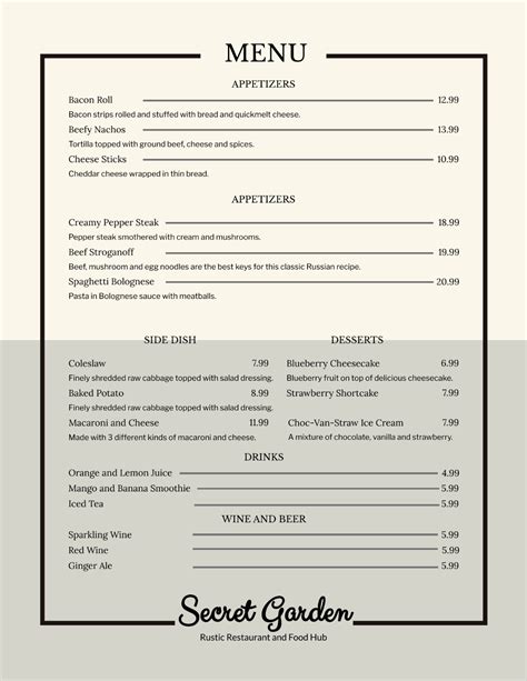 Image result for Simple Rustic Menu