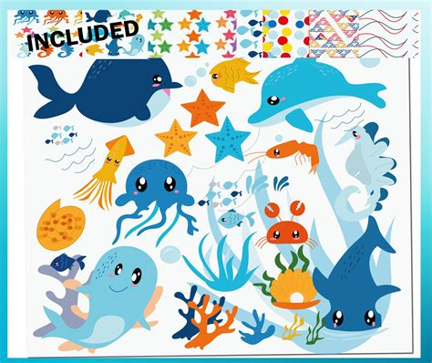 Sea Creatures Clipart Set, Sea Animals Clipart,crab, Fish, Octopus ...