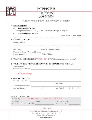 Fillable Online fishers-rental co CLIENT INFORMATION amp INSTRUCTION ...