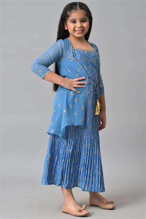 Buy Girls Blue Gillet With Tiered Dress Online for Woman | Shop for Aurelia