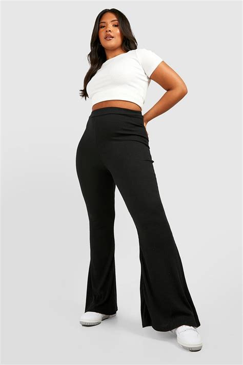 Plus Basic Rib Flare Pants | boohoo AU