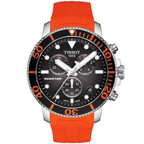 Tissot Seastar 1000 46mm Black Dial & Orange Rubber Strap Watch