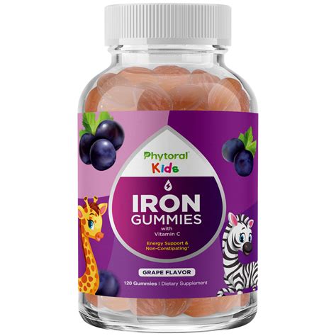 Phytoral Kids Iron Gummies with Vitamin C for Immune Support and Concentration, Grape Flavor ...