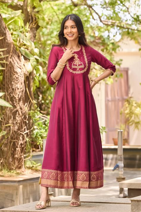 Magenta Anarkali with Kathakali & Golden Thread Detailing – Maybell ...