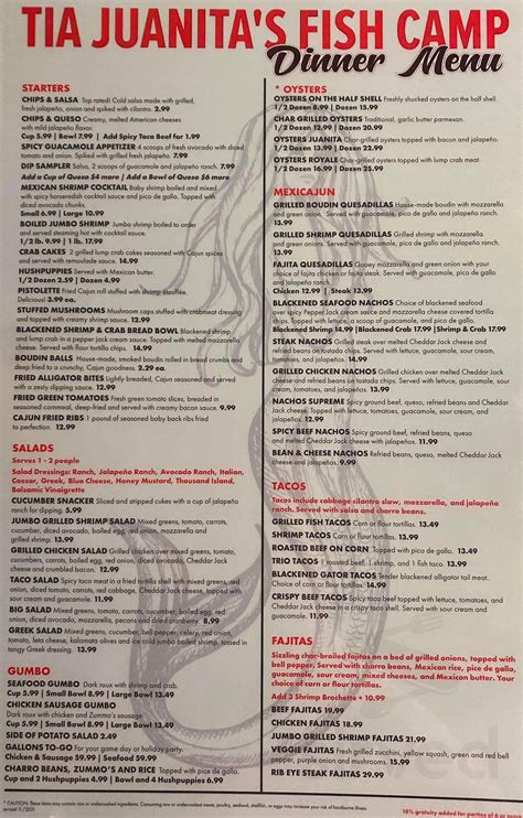 Menu - Lufkin TX's Tia Juanita’s Fish Camp | Sirved