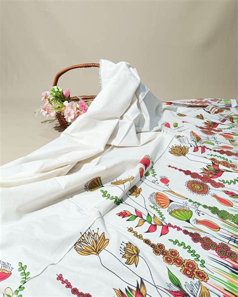 Khadi Fabric | Cotton Fabric | Printed Fabric | Off White | Balaji Cutpiece