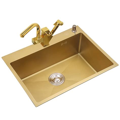 Buy AWJ Gold Kitchen Bar Sink, Stainless Steel Single Sink Under/Drop ...