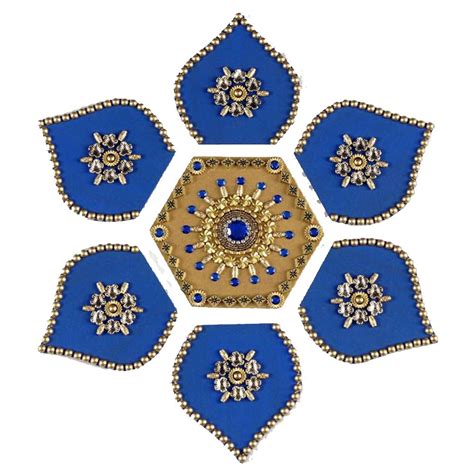 Buy Generic Blue Color Flower Design Wooden Rangoli with 6 Leaf and 1 ...