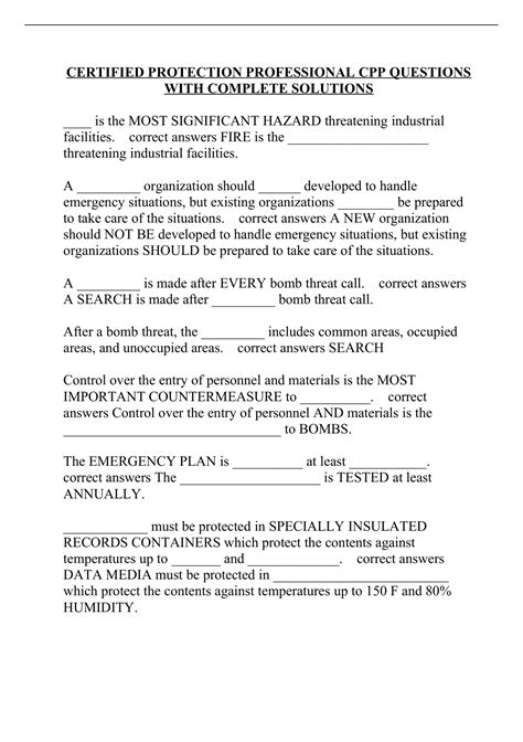 CERTIFIED PROTECTION PROFESSIONAL CPP QUESTIONS WITH COMPLETE SOLUTIONS ...