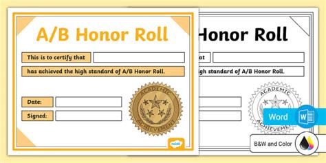 Editable A/B Honor Roll Certificate (teacher made) - Twinkl