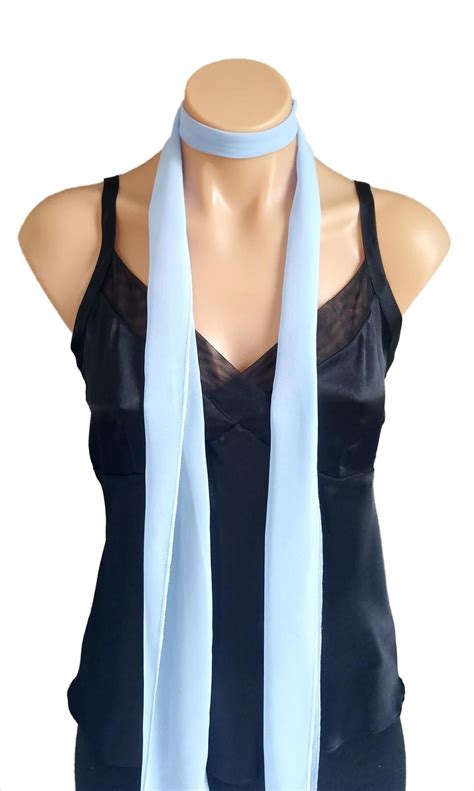 Light Blue Skinny Scarf, Long Choker Scarf, Handmade Sheer Chiffon ...