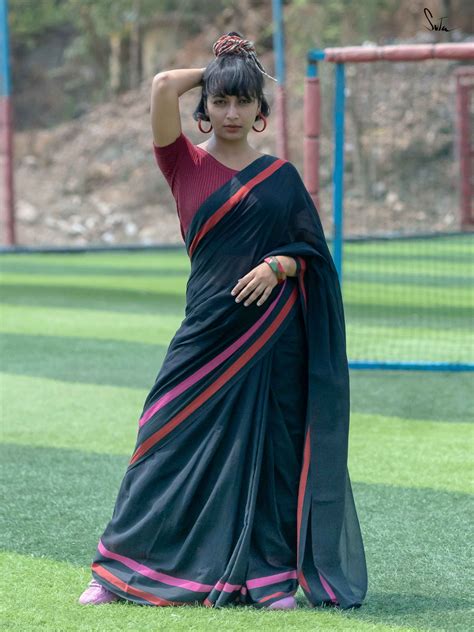 Light Mul Mul Cotton Soft Saree In Black|Kaali Mirch|Suta